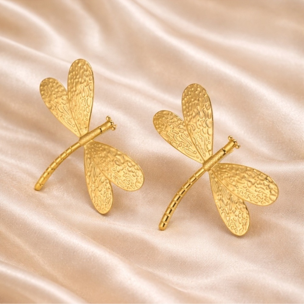 Gold Dragonfly Stud Earrings